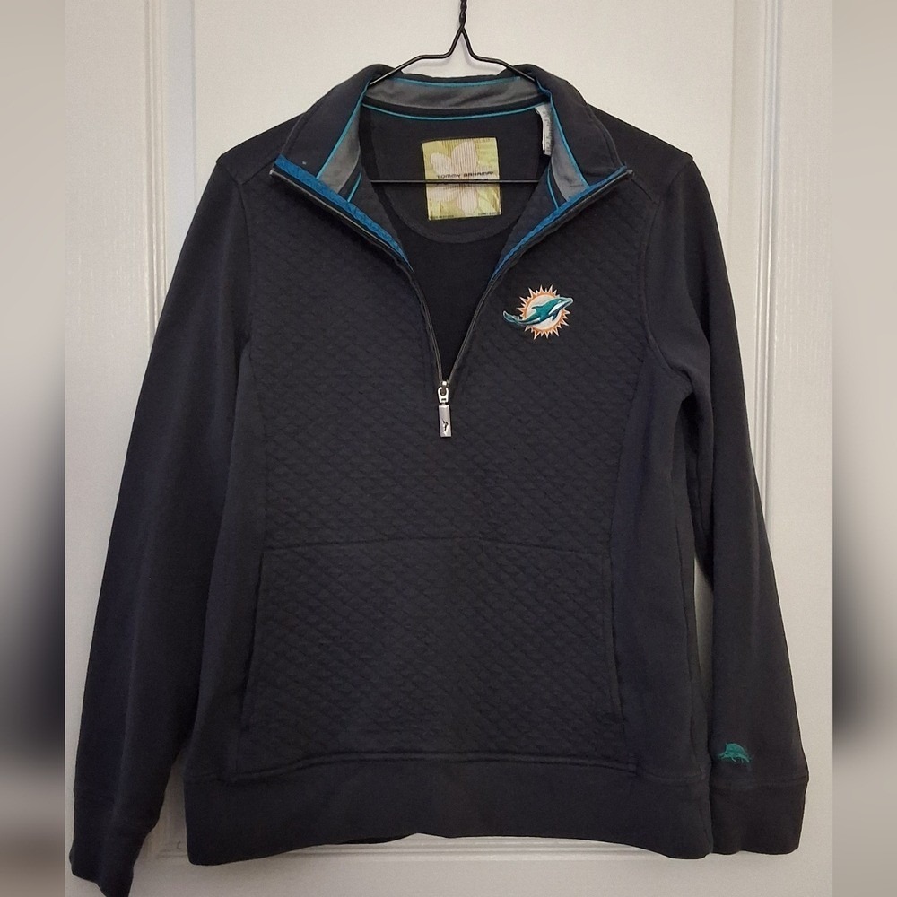 Tommy Bahama Women's Football Half Zip Quilted Sweatshirt black Dolphins  S/P